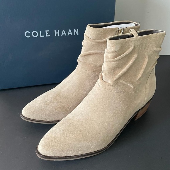 Nib Cole Haan Ankle Booties Maple WR Birch Beige Suede - Picture 11 of 12